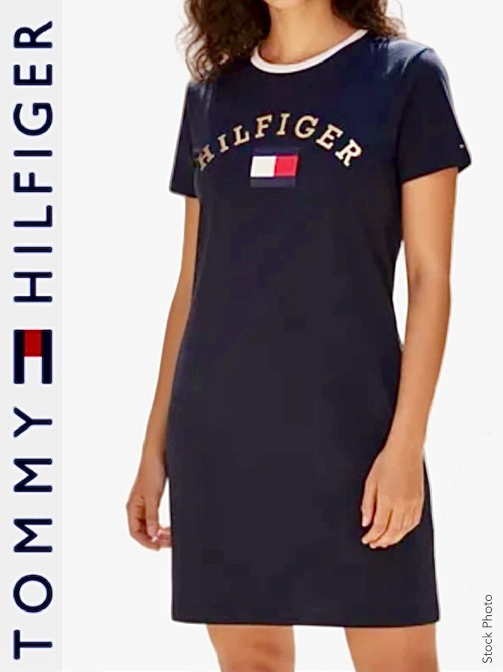 Tommy Hilfiger Navy with Gold Lettering Pullover Tee Dress Short Sleeve (1X)